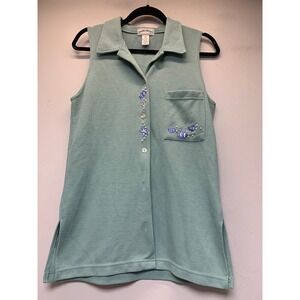 Frazier‎ Lawrence Sleeveless Top Womens Small Sage Green Excellent Sea Life Knit